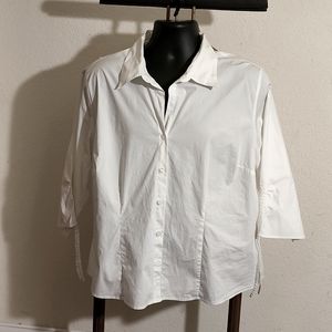 STYLE & Co. Women's Stretch Plus White Blouse With Rouched 3/4 Sleeves That Tie.
